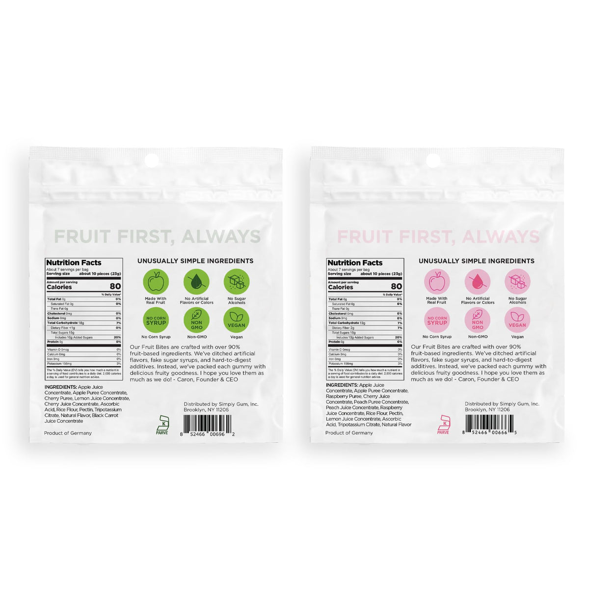 Assorted flavors in Simply Gum Fruit Bites 2-pack provide variety for snacking