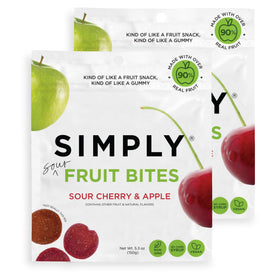 Simply Gum Fruit Bites packfront showing bright branding for on-the-go real-fruit snacking