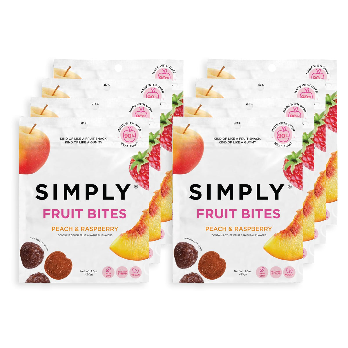 SIMPLY Fruit Bites peach-raspberry pack shows real fruit flavor and portable snacking benefits