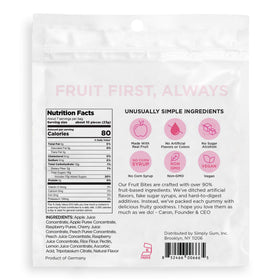 Simply Gum Fruit Bites real fruit puree ingredients on the label.