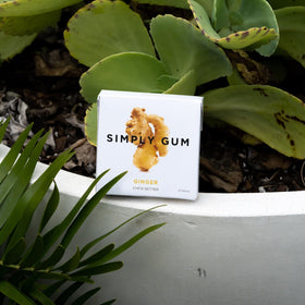 Close-up of Simply Gum Ginger piece reveals real ginger notes.