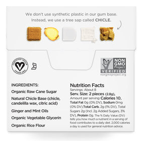 Simply Gum Ginger packaging back shows a transparent ingredients list.