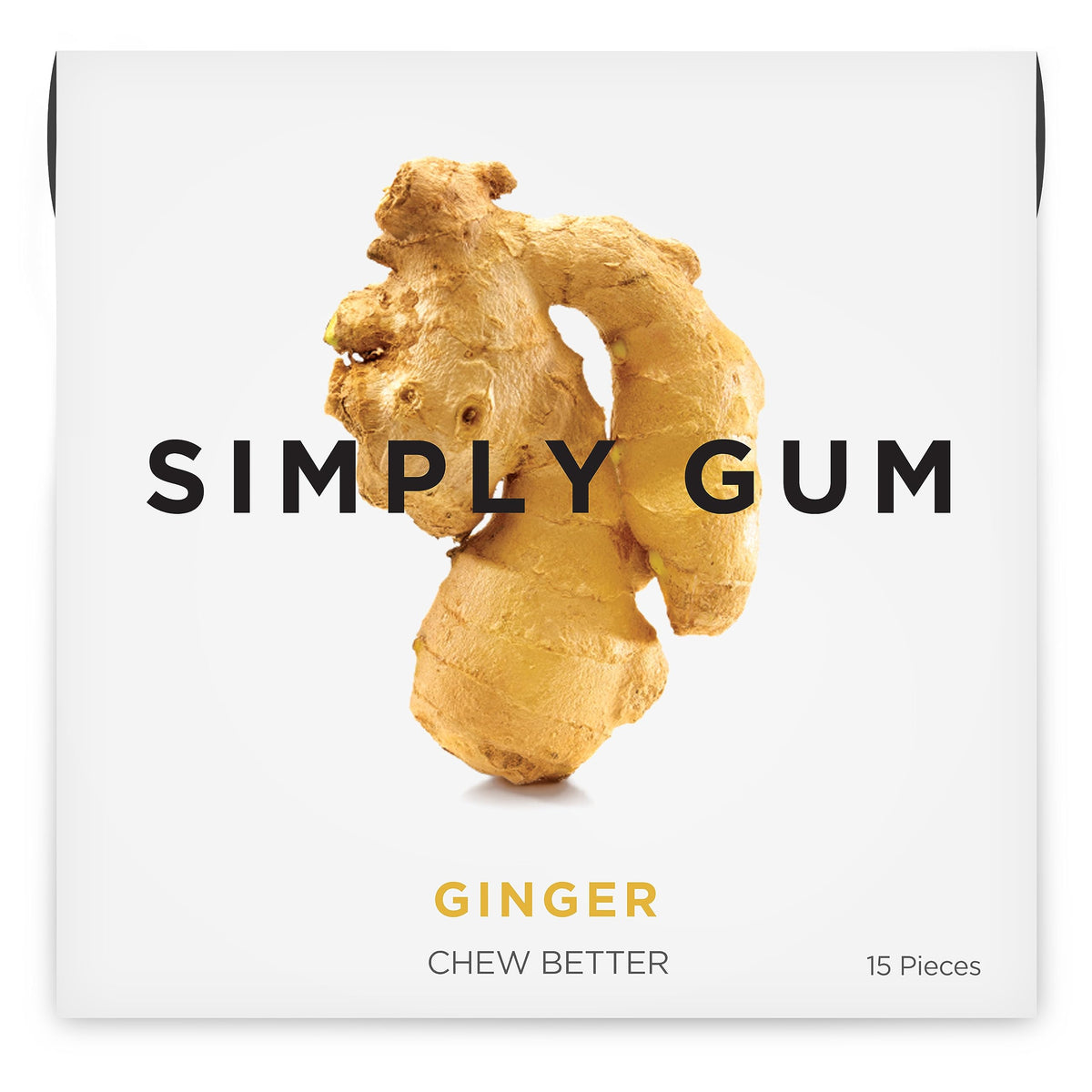Simply Gum Ginger packaging front, plastic-free gum for natural flavor.