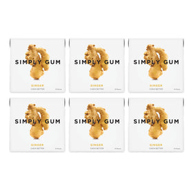 Six-pack box of Simply Gum Ginger with 90 pieces for everyday use.