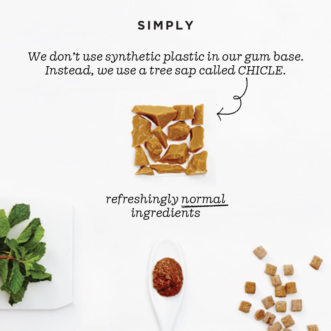 Packaging displays vegan, kosher, and non-GMO certifications for Simply Gum Ginger.
