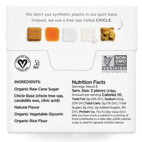 SIMPLY GUM Maple pack back view highlighting vegan and allergen-free status.