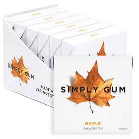 SIMPLY GUM Maple pack front view showing plastic-free packaging and clean ingredients.
