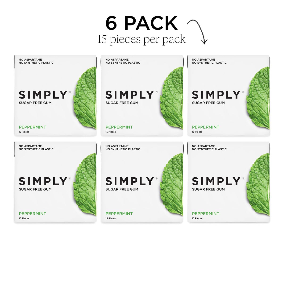 SIMPLY Gum recyclable packaging image highlights eco-friendly approach.