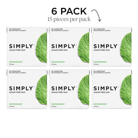 SIMPLY Gum recyclable packaging image highlights eco-friendly approach.