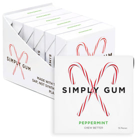 Simply Gum Peppermint Candy Cane Box front view with plastic-free packaging.