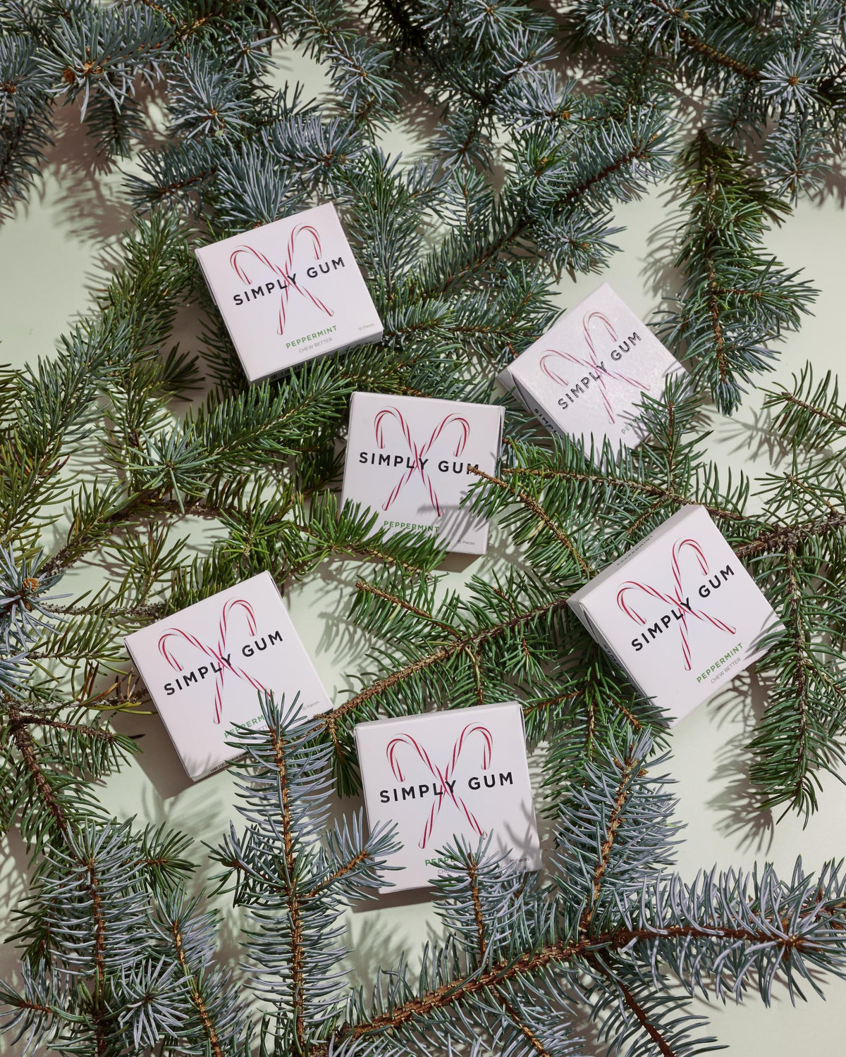 Simply Gum Peppermint Box side features vegan, kosher, and non-GMO icons.