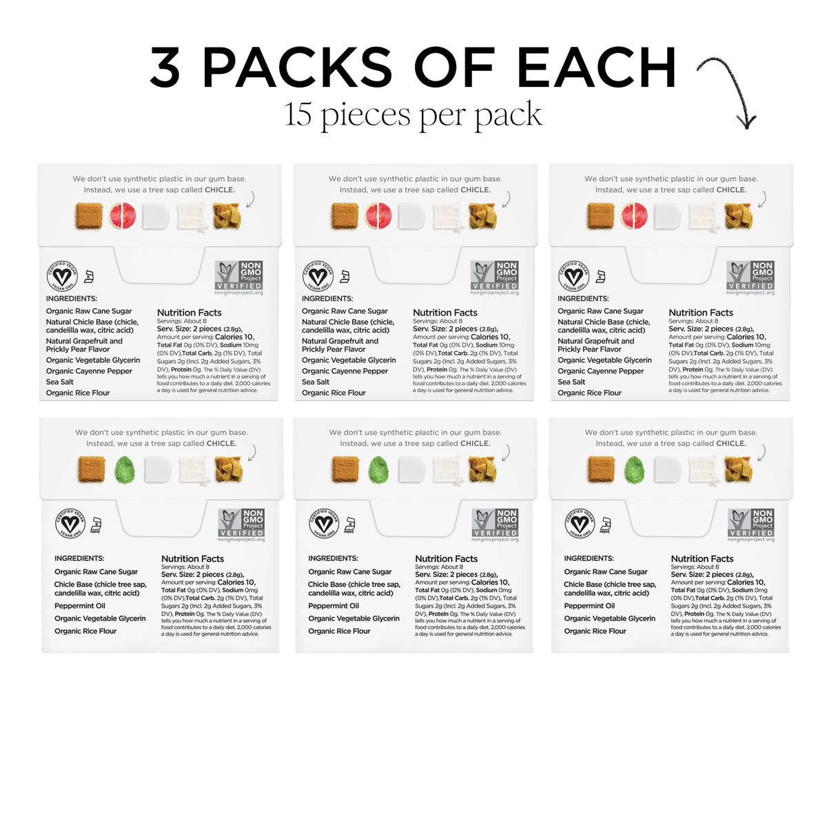 Simply Gum Peppermint Grapefruit Cleanse pack with gum pieces ready for on-the-go freshness.