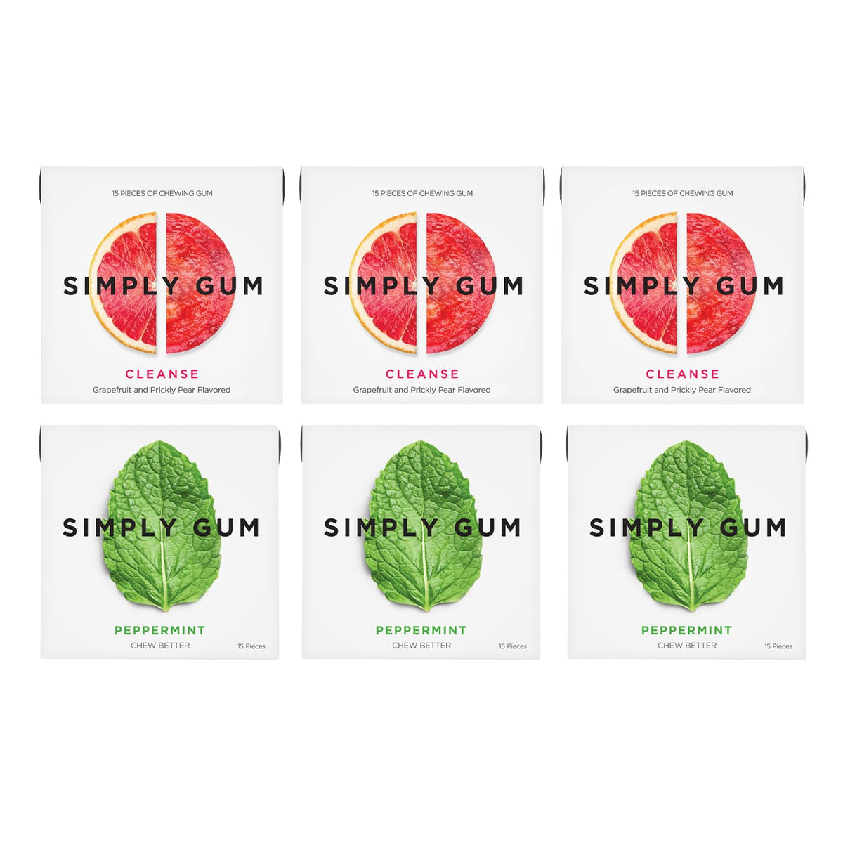 Simply Gum Peppermint Grapefruit Cleanse pack front view for plastic-free, natural chewing.