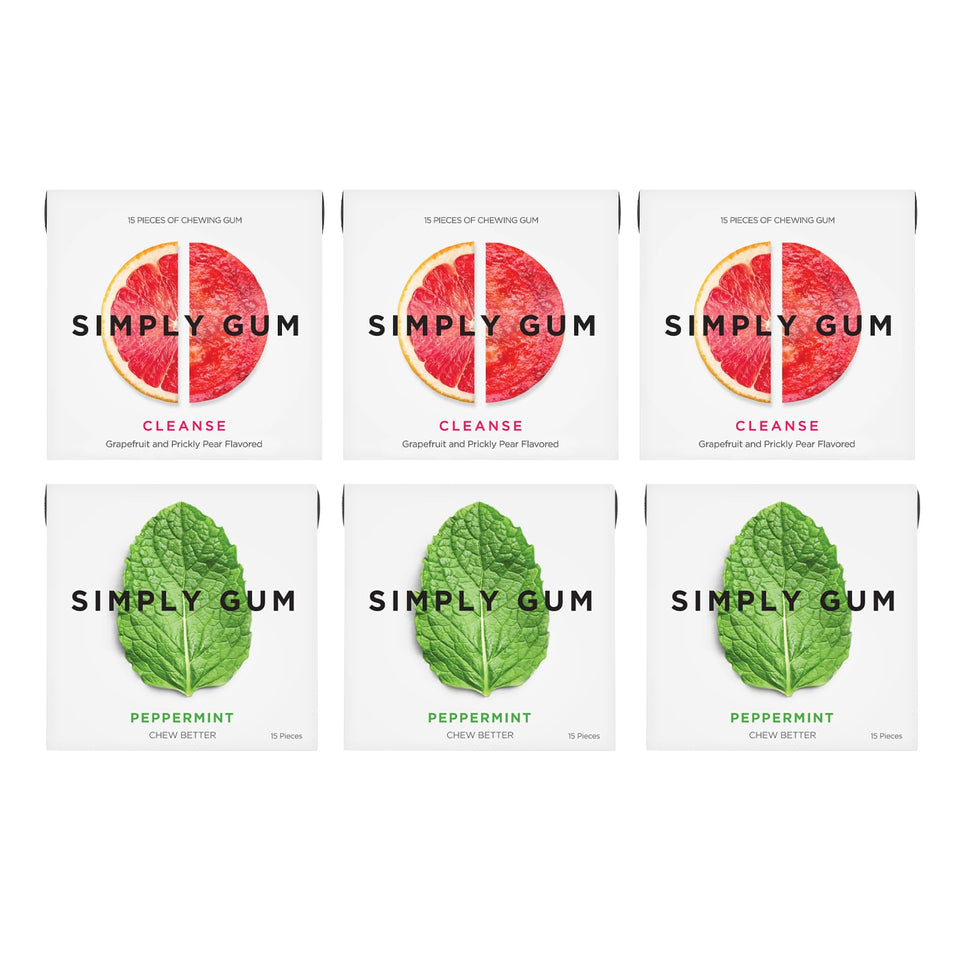 Simply Gum Peppermint Grapefruit Cleanse pack front view for plastic-free, natural chewing.