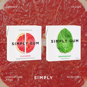 Close-up of Simply Gum piece showing natural chicle texture and plant-based composition.
