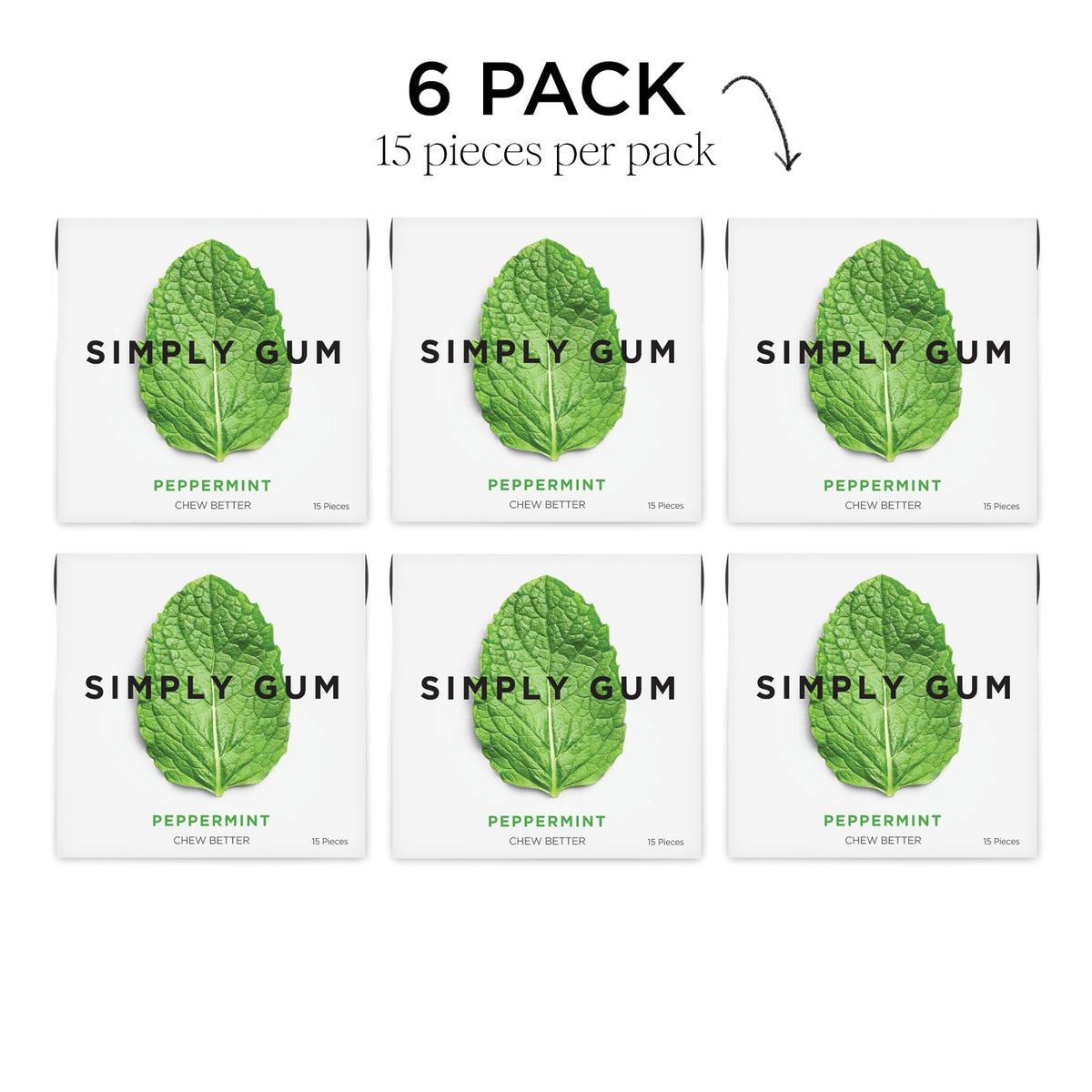 Simply Gum Peppermint gum close-up showcasing natural texture and flavor