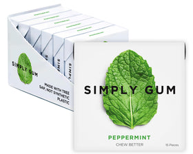 Simply Gum Peppermint pack shot highlighting plastic-free packaging for fresh breath