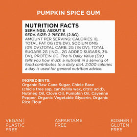 Simply Gum Pumpkin Spice beside a coffee cup shows on-the-go convenience.