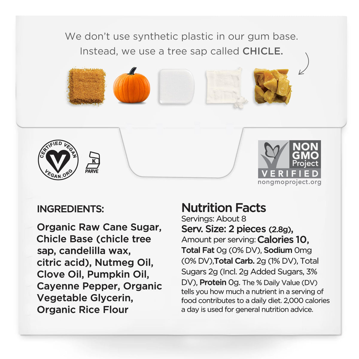 Simply Gum Pumpkin Spice gum pieces close-up shows natural texture and plant-based flavor.