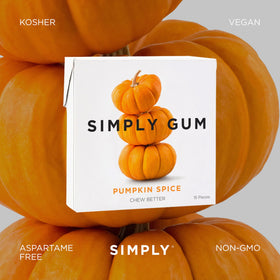 Simply Gum Pumpkin Spice natural ingredients image demonstrates plant oils and clean flavor.