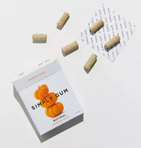 Simply Gum Pumpkin Spice packaging inside view displays six-pack convenience and 90 pieces.