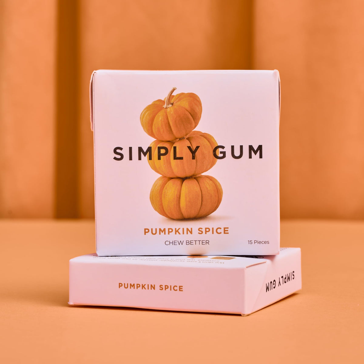 Simply Gum Pumpkin Spice vegan and kosher icons highlight dietary compatibility for mindful shoppers.