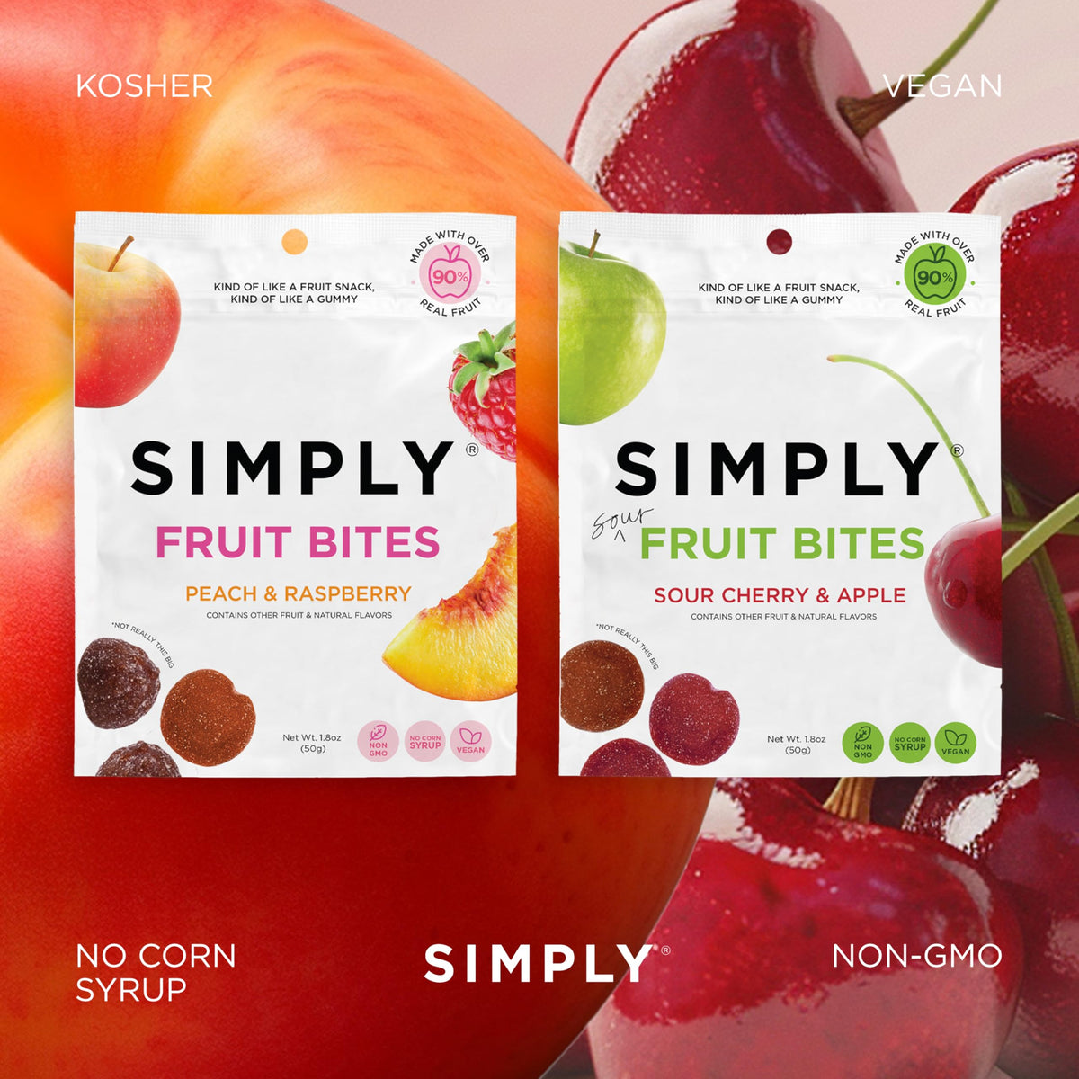 Simply Gum Really Real Gummies close up of fruit purées and ingredients