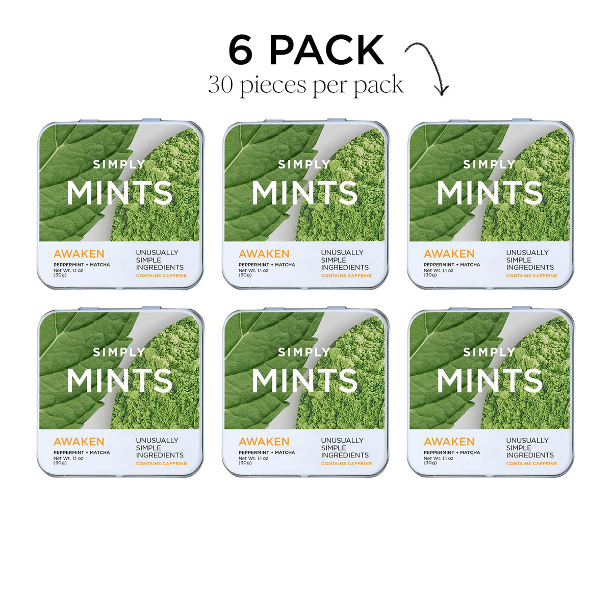 Simply Gum SIMPLY MINTS diet-friendly badges indicating vegan, non-GMO, kosher status.