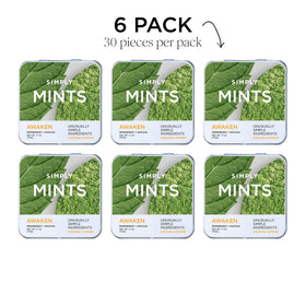 Simply Gum SIMPLY MINTS diet-friendly badges indicating vegan, non-GMO, kosher status.