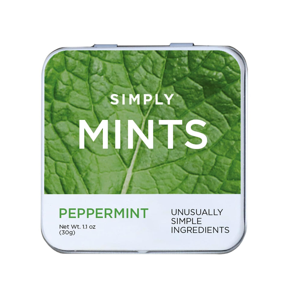 Simply Gum SIMPLY MINTS front view shows compact mint tins for fresh breath on the go