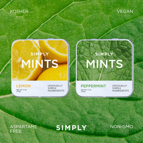 SIMPLY MINTS peppermint close-up emphasizes cooling mint flavor on the go