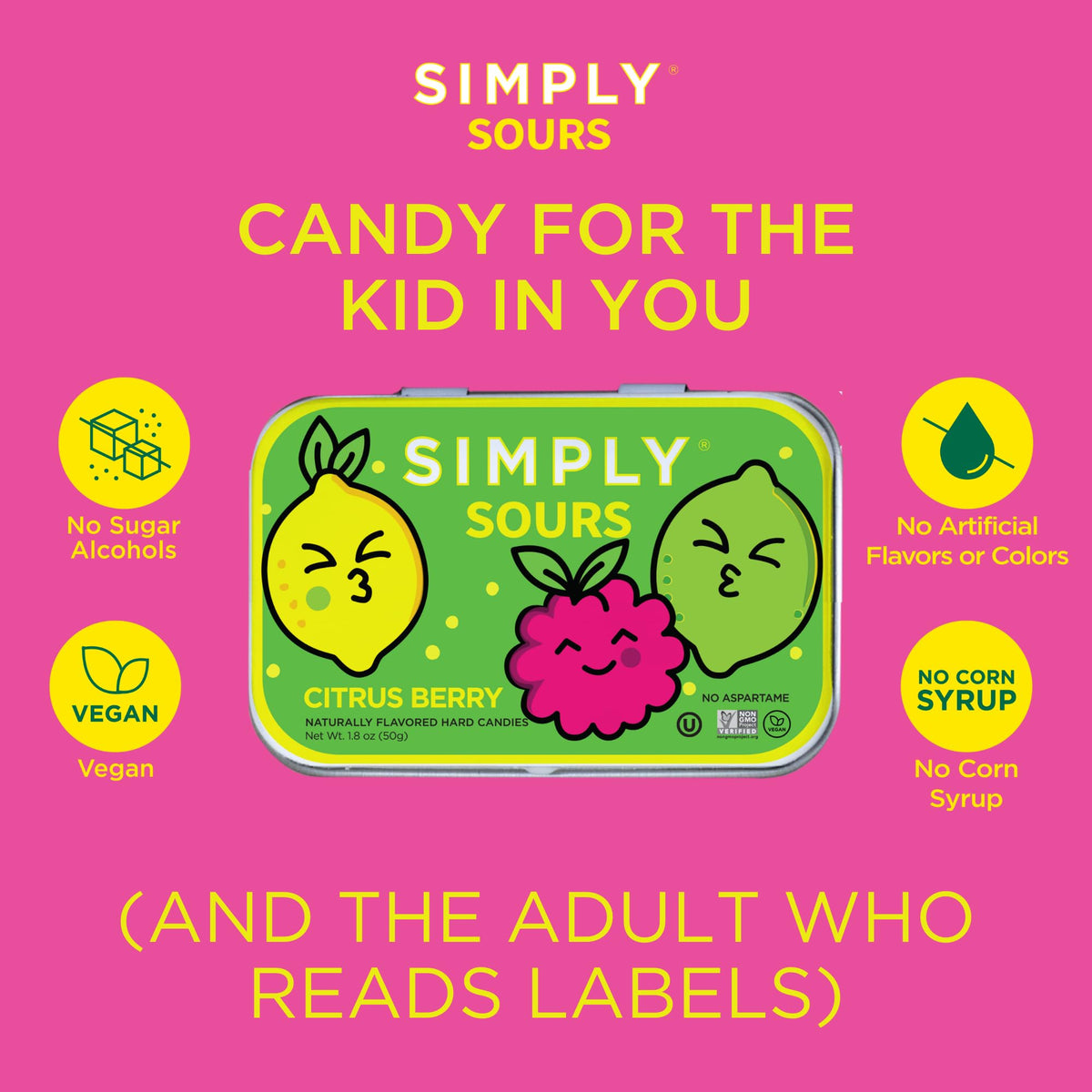 Simply Gum Citrus Berry candies in a tin ready for snacking