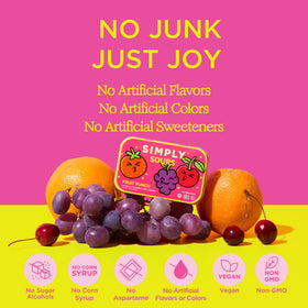 Simply Gum Sours Fruit Punch tin back label, featuring clean ingredients for mindful snacking.