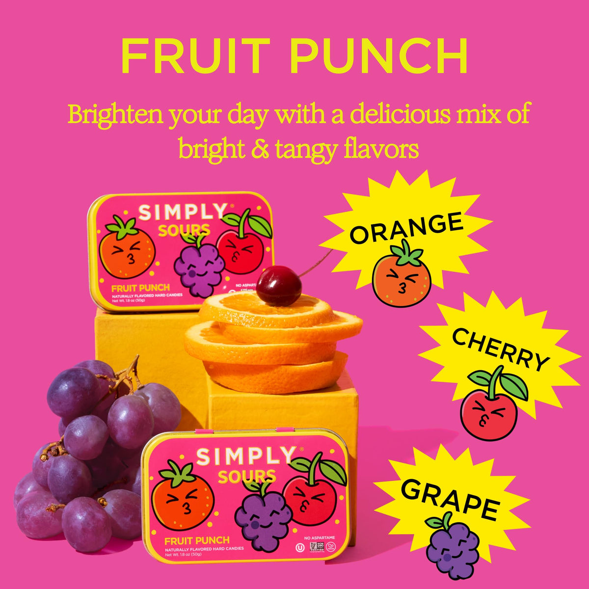 Simply Gum Sours Fruit Punch tin open, mints visible, easy grab-and-go.