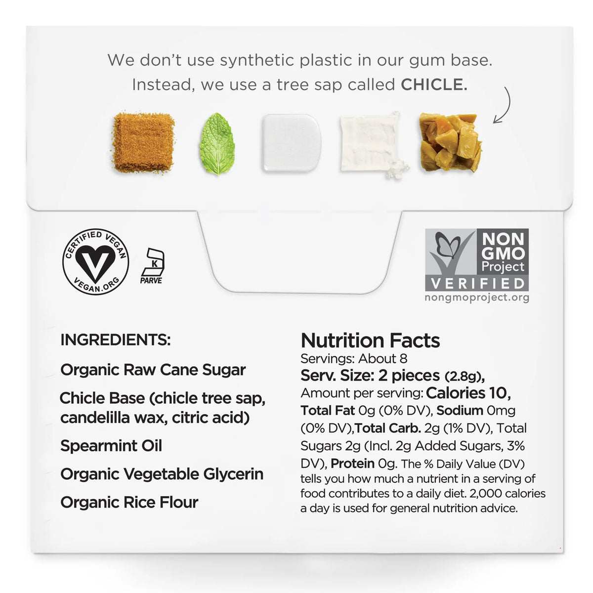 Simply Gum Spearmint box open reveals eco-friendly, 6-pack packaging.