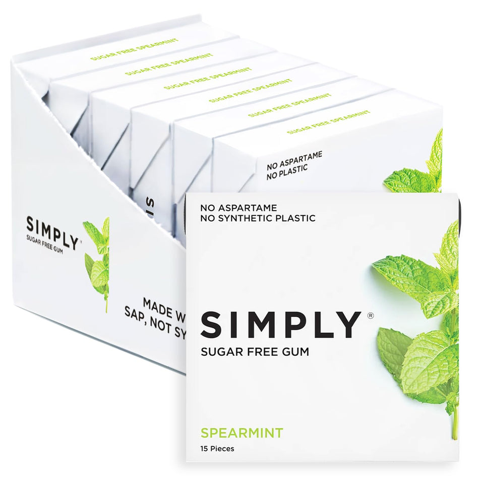 Simply Gum spearmint pack six provides a refreshing breath with natural flavor.