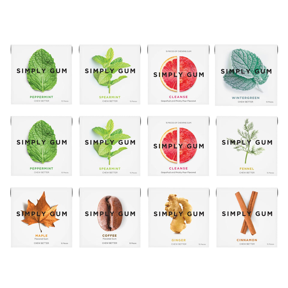 Simply Gum variety pack showcases assorted flavors for a natural chew