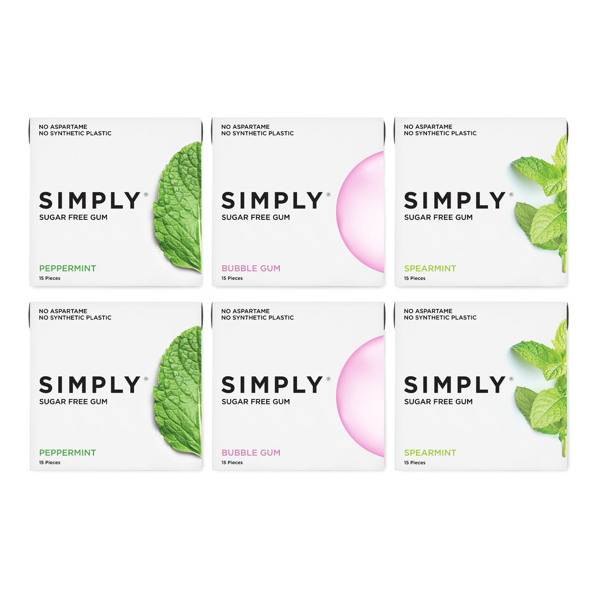 Simply Gum variety pack front view showing eco-friendly packaging and flavor options for everyday chewing