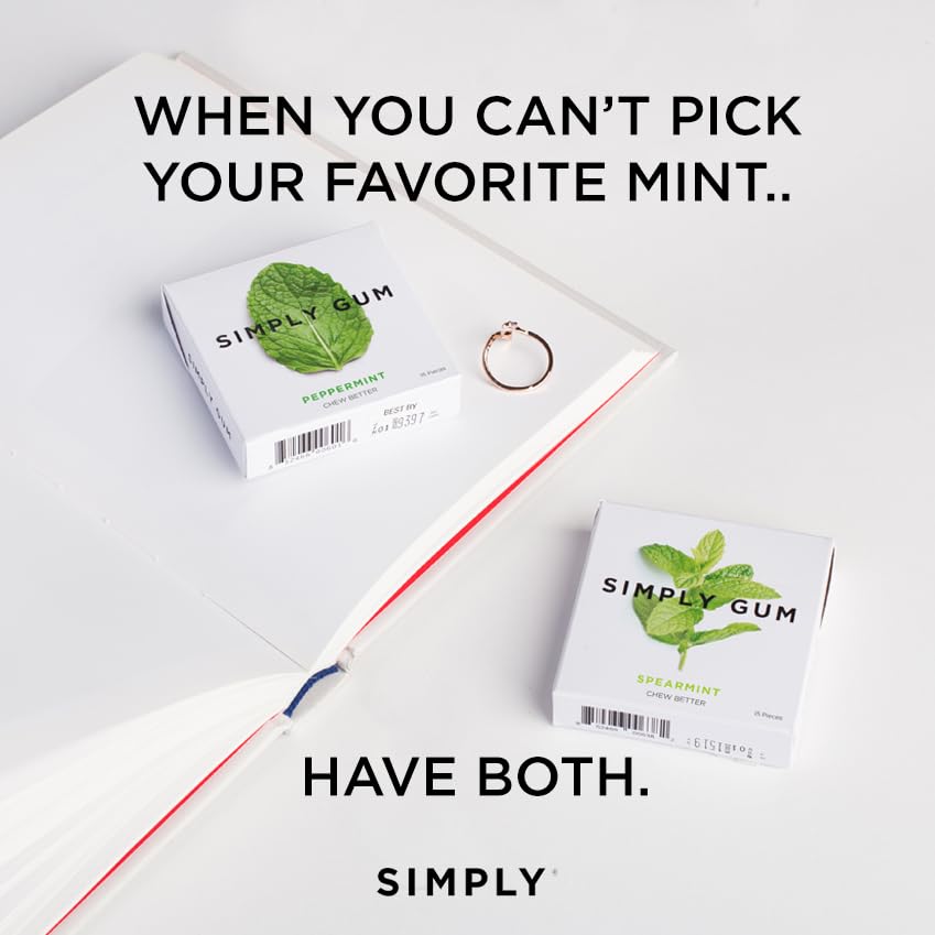 SIMPLY Gum vegan and kosher certifications visible on packaging.