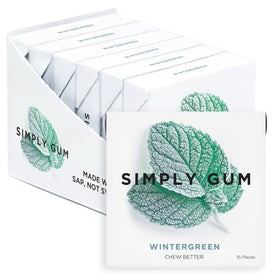 SIMPLY Gum Wintergreen 6-pack front view highlighting plastic-free packaging