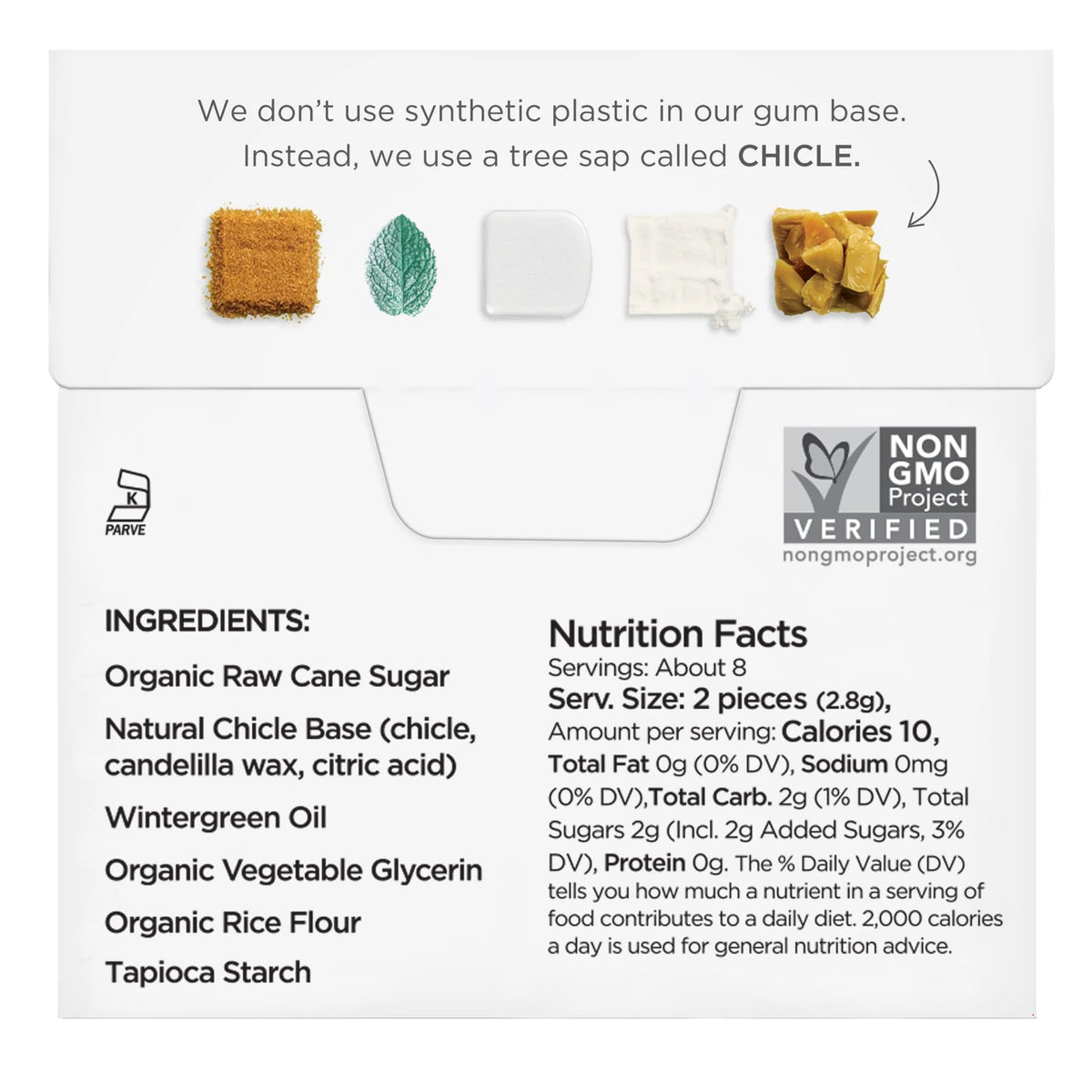 SIMPLY Gum Wintergreen bite-size close-up shows smooth, natural chewing texture.