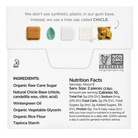 SIMPLY Gum Wintergreen label close-up highlighting natural ingredients and eco packaging