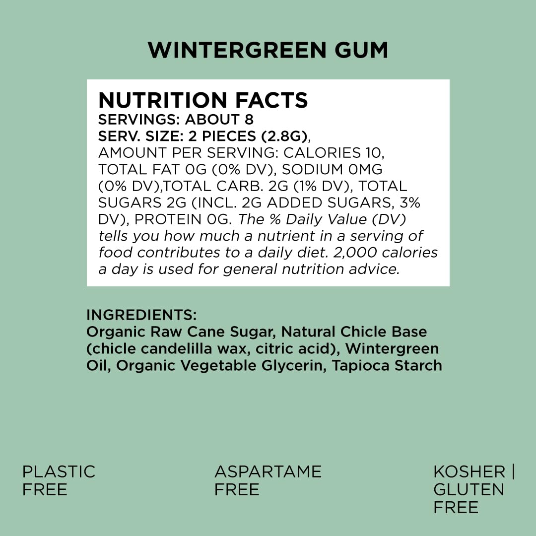 SIMPLY Gum Wintergreen vegan and kosher symbols on pack