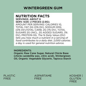 SIMPLY Gum Wintergreen vegan and kosher symbols on pack