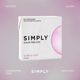 Simply Gum xylitol closeup shows sugar-free chewing powered by natural sweetener