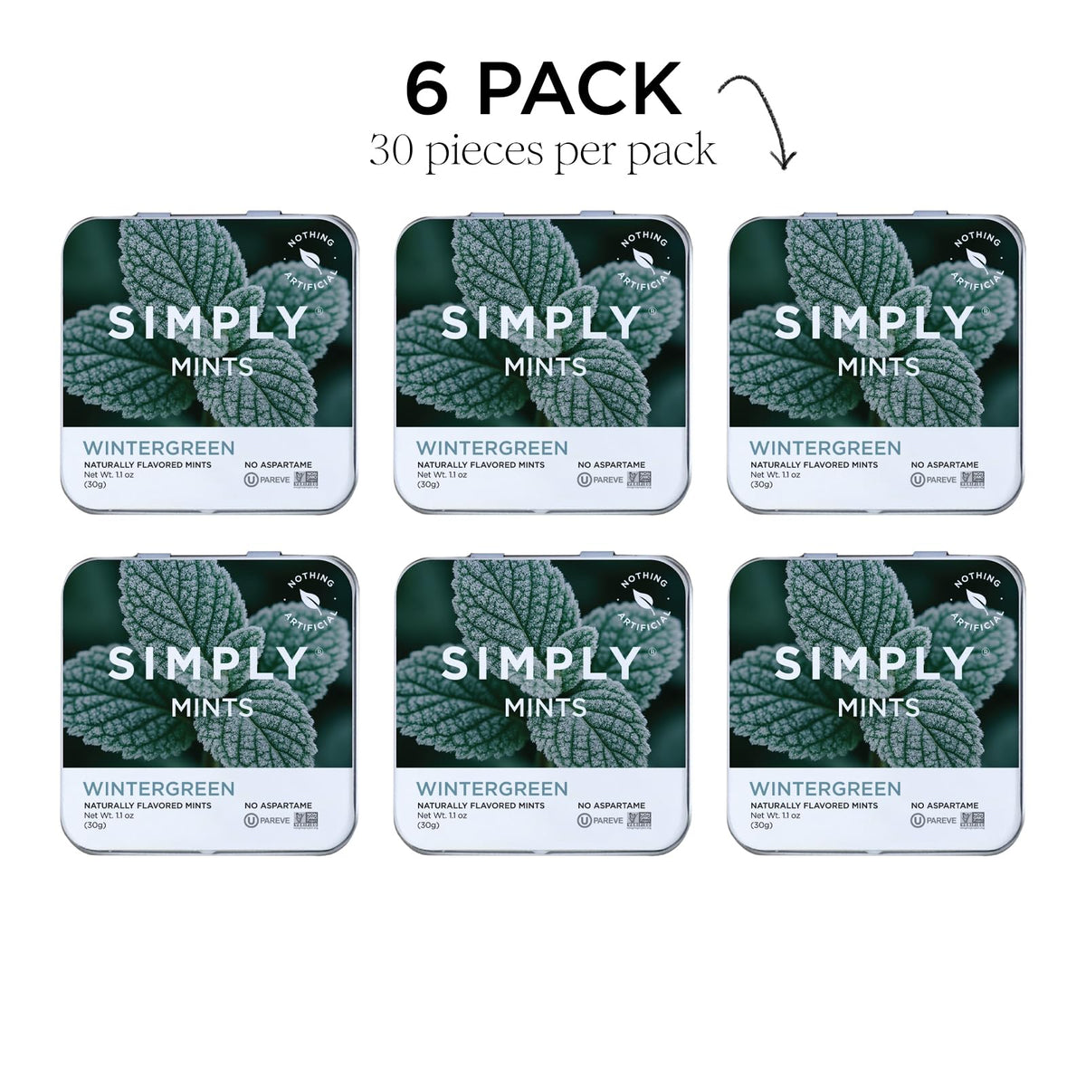 Simply Gum SIMPLY MINTS Wintergreen mint texture close-up emphasizes clean ingredients.