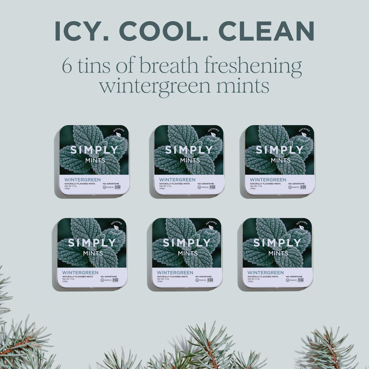 Simply Gum SIMPLY MINTS Wintergreen tin open reveals individual mints for quick use.