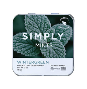 Simply Gum SIMPLY MINTS Wintergreen tin packaging for on-the-go freshness.