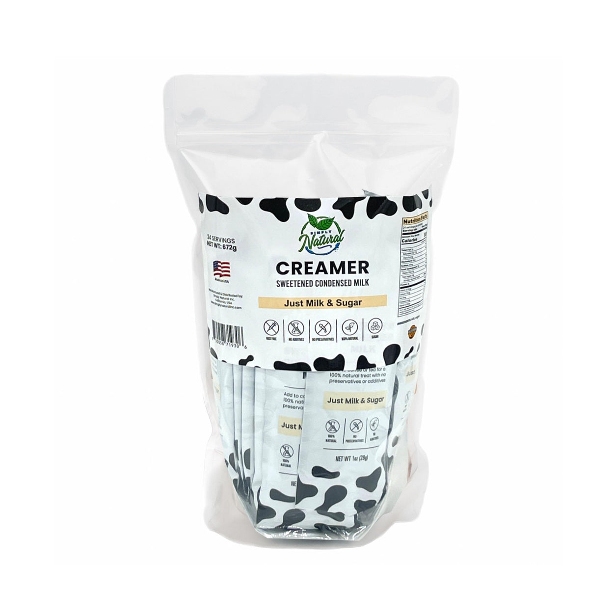 Pouring Simply Natural creamer sachet into coffee for creamy sweetness