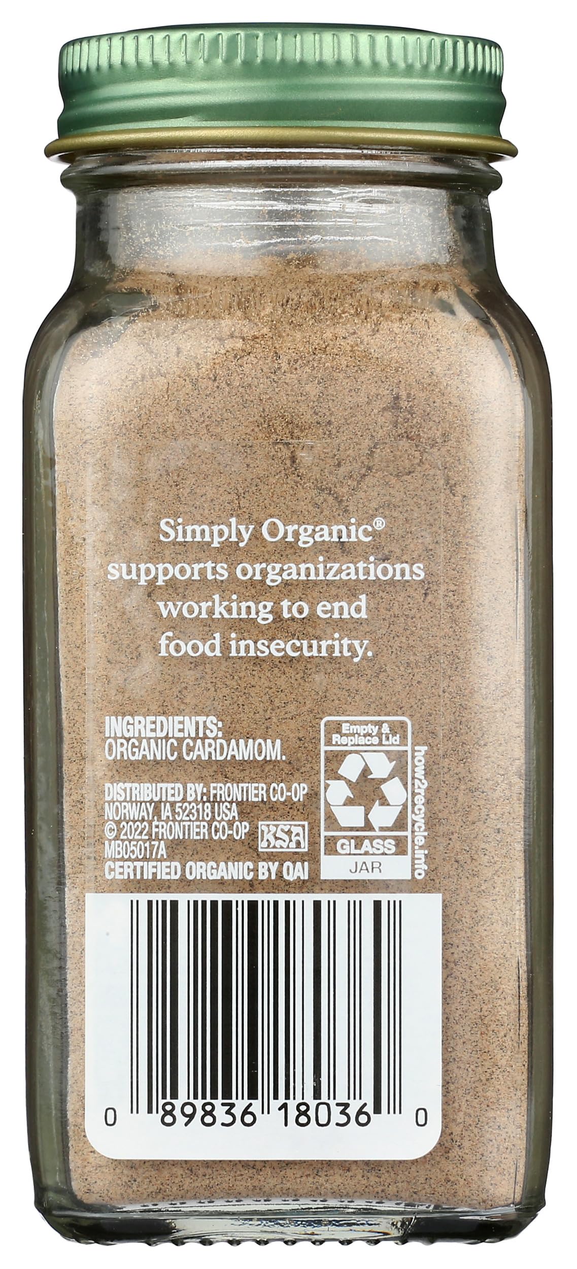 Simply Organic cardamom ground powder with warm citrusy notes